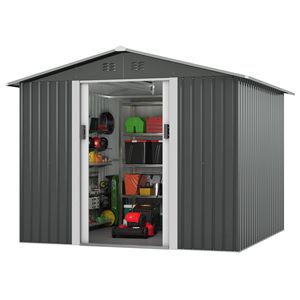 8 'X 8' grigio giardino esterno in metallo con doppie porte scorrevoli e 4 prese d'aria per lo stoccaggio di utensili in cortile Patio o prato - Product Image 6