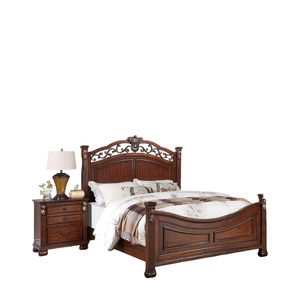 Struttura letto tradizionale California King Size (1 pezzo) con testiera e pediera trapuntate in similpelle, design elegante in colore ciliegio scuro - Product Image 5