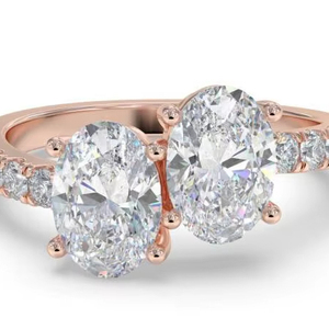 Bague Toi et Moi éblouissante à deux pierres de taille ovale, diamant de laboratoire de 0,80 ct en platine - Product Image 1