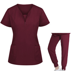 Ensemble de blouses médicales pour femmes 100% coton avec haut zippé et pantalon jogger, uniformes d'hôpital pour professionnels de la santé - Product Image 1
