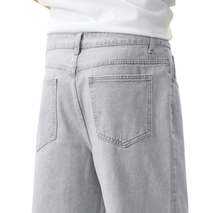 Mens <b>Light</b> Grey Straight Leg Denim Jeans Loose Fit Washed Cotton Casual Fashion <b>Trousers</b> Comfortable Vintage Style Pants - Product Image 4