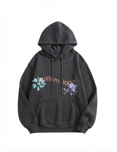 Sweat-shirt à capuche oversize unisexe en coton tricoté à imprimé floral avec poche avant, décontracté, pour l'automne, coupe classique - Product Image 1