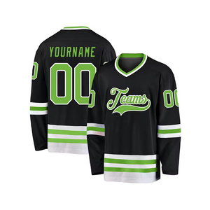 Camiseta de hockey personalizada negra y verde con nombre y número personalizados, uniforme de equipo de manga larga - Product Image 1