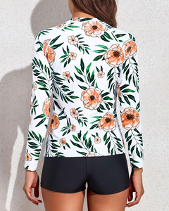 ชุดว่ายน้ำผู้หญิงแบบสองชิ้น แขนยาว ป้องกันแสงแดด UPF 50+ เสื้อว่ายน้ำพร้อมกางเกงว่ายน้ำมีกระเป๋า ราคาถูก รับผลิตตามแบบ OEM - Product Image 2