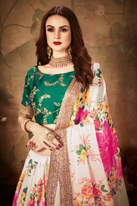 Conjunto de Vestido de Novia Tradicional para Mujer, Lehenga Choli Dupatta de Organza Tejida con Bordado de Estampado Floral, Largo hasta el Suelo, para Exteriores - Product Image 6