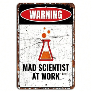 CIFbuy Targa Rustica 'Attenzione: Scienziato Pazzo in Azione' per Laboratorio, Arte Creativa in Metallo per TikTok e Temu, Decorazione per Servizio di Ritiro - Product Image 1