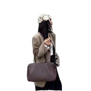 New Minimalist Genuine Leather Single Shoulder Strap <b>Tote</b> Bag <b>ZIP</b> Closure Style Women's Handbag Custom - Product Image 3