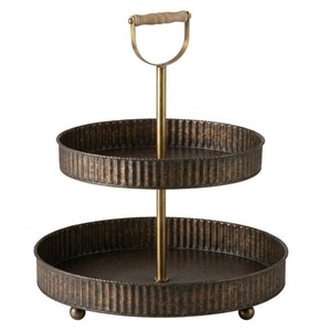 Galvanized Metal Corrugated Two Tier Tray Farmhouse Rustic Serving Stand With Handle Decorative Metal <b>Cupcake</b> Dessert Display - Product Image 1