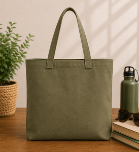 Olive Green <b>Canvas</b> <b>Tote</b> Bag with Nature Scene Print Shopping & Travel Use Top Handle Open Top Design - Product Image 5