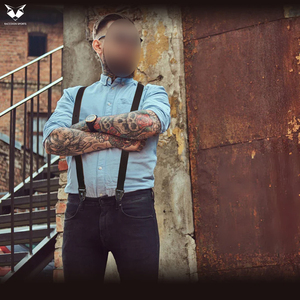 New Trendy 100% Genuine Full-Grain Leather With A Smooth Finish Premium Dark Brown Genuine Leather Y-Back <b>Suspenders</b> For Men - Product Image 5