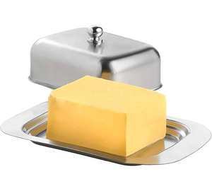 Beurrier moderne fini argenté en acier inoxydable, boîte à beurre polie, rangement pour réfrigérateur et comptoir, ustensile de cuisine - Product Image 3