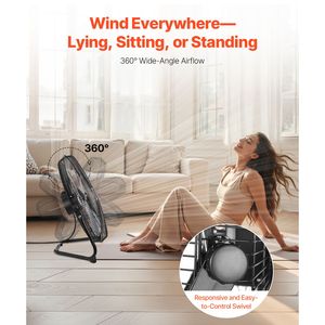 Ventilatore Industriale da Pavimento ad Alta Velocità da 18 Pollici, 3 Velocità, 4000 CFM, Inclinazione Regolabile a 360 Gradi, Flusso d'Aria 19,69 Ft/sec, Scatola Robusta - Product Image 5