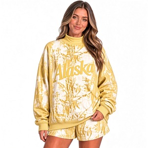 Ensemble sweat-shirt tie-dye doux pour femme, coupe oversize, col montant, manches longues, pull décontracté, mini-short assorti - Product Image 6