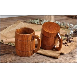 OMKAAR - Jarras de Cerveza de Madera Hechas a Mano con Asa Tallada, Diseño Europeo de Grado Alimenticio Natural, Capacidad de 301-400 ml, Modelo BR-12 - Product Image 4