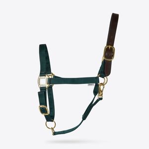 Cabestro de nailon verde cetrero para caballo con corona de cuero genuino, ajustable, seguro y duradero para equitación - Product Image 1