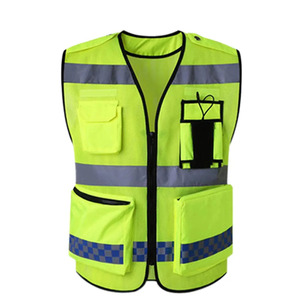 เสื้อกั๊กสะท้อนแสงแบบ Hi-Vis พร้อมกระเป๋า สีเหลือง สำหรับงานก่อสร้าง เสื้อกั๊กนิรภัยสะท้อนแสงสำหรับงานฉุกเฉินริมถนน - Product Image 1