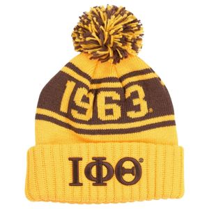 Iota Phi Theta Beanie Brown Gold 1963 Greek Apparel Fraternity Knit Hat <b>Winter</b> <b>Cap</b> Pom Stylish Fit Accessory - Product Image 1