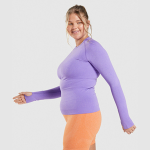 Camiseta Deportiva de Yoga para Mujer, Color Morado, Manga Larga, Cuello Redondo, Transpirable - Product Image 4