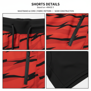 Short de bain pour homme à imprimé géométrique rouge, séchage rapide, avec cordon de serrage à la taille, longueur mi-cuisse, style sportif - Product Image 6