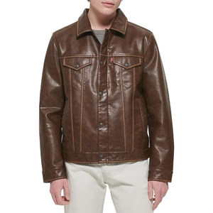 Veste en cuir véritable pour homme, marron, col rabattu, coupe décontractée, fermeture à boutons simple, style automne - Product Image 5