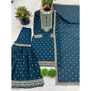 Conjunto de traje de fiesta de diseñador para mujer Top elegante con Dupatta y Sharara completamente cosido para ocasiones especiales - Product Image 1