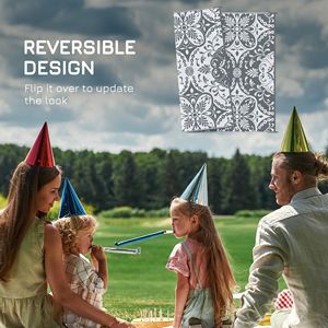 Tappeto da esterno in polipropilene per camper 9FT X 12FT con design floreale grigio e bianco e borsa per il trasporto - Product Image 6