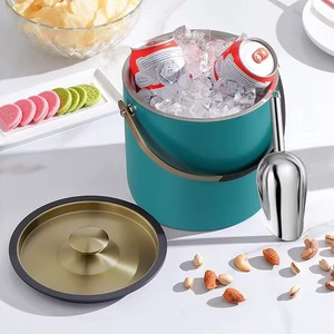 Cubo de hielo redondo de acero inoxidable color verde azulado con tapa y cuchara, resistente al óxido, enfriador de bebidas moderno para fiestas - Product Image 4
