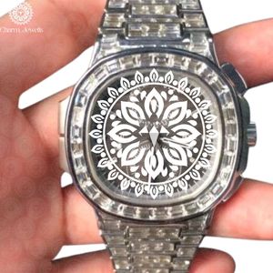 Montre de luxe pour homme Charm Jewells, boîtier carré en acier inoxydable, lunette sertie de diamants, mouvement mécanique, date automatique, cadran de 40 mm, 10 bars - Product Image 3