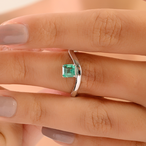 Anillo de esmeralda zambiana de corte cuadrado con curva ondulada, precio de fábrica al por mayor, joyería minimalista unisex para uso diario, oro blanco real de 14K - Product Image 4