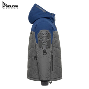 OEM Custom <b>Waterproof</b> Insulated Puffer <b>Jacket</b>, Men Heavy Duty Winter Coat in Blue and <b>Grey</b> with Pockets - Product Image 3