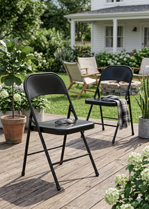 Black Foldable Steel <b>Chair</b> Solid <b>Back</b> Modern Design Indoor Hotel Furniture Contemporary Style Durable Metal Frame - Product Image 5