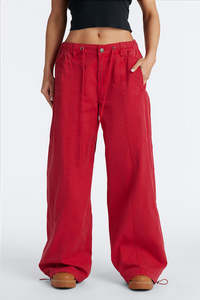 Pantalones Utilitarios Unisex OEM de Pierna Ancha con Cordón, Rojos Lavados, Estilo Casual Urbano, Proveedor de Pantalones para Hombre - Product Image 2