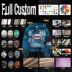 Sweat à capuche zippé pour homme, coupe ample, style streetwear Y2K, vintage, délavé à l'acide, effet vieilli, avec strass et imprimé graphique - Product Image 5