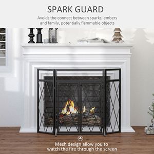"Home Heavy Duty Metal 3 Panel <b>Folding</b> Fireplace <b>Screen</b> 47.25" W X 31" H Double Doors Spark Guard" - Product Image 4
