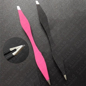 Professional Double Ended Stainless Steel Eyebrow Tweezers Pink Black Slant Point Tip Dual <b>Edge</b> Beauty Grooming <b>Tool</b> OEM - Product Image 6