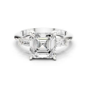 แหวนหมั้นดีไซน์เนอร์ทองคำขาว 14K ประดับเพชรทรง Asscher และทรง Emerald คัต เพชรเลี้ยงในห้องปฏิบัติการ สำหรับผู้หญิง - Product Image 1