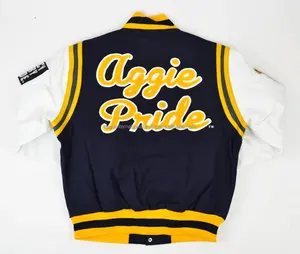 Chaqueta Universitaria Personalizada OEM 2026 para Hombre con Cuello Alto, Logotipo Bordado en la Parte Delantera, Mangas de Lana y Cuero - Product Image 3