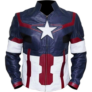 Chaqueta de Cuero Personalizada Azul, Roja y Blanca, Estilo Superhéroe, para Motociclismo, con Parches de Estrellas, Abrigo de Motero, Ropa Urbana OEM al por Mayor - Product Image 1