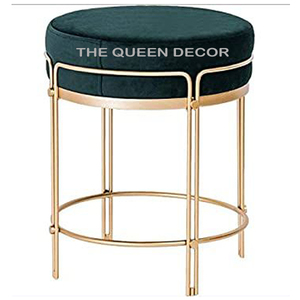 Customized Modern Furniture Home Stool & Ottoman Round Velvet Fabric with Metal Legs Ottoman Stool for <b>Bedroom</b> - Product Image 3