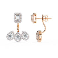 Boucles d'oreilles pendantes en or blanc 18 carats avec moissanite taille émeraude et halo en forme de poire, idéales pour un cadeau de mariage