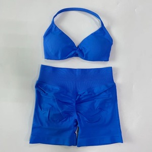 Conjuntos de 2 piezas para mujer, conjunto deportivo para mujer, top de yoga con tiras, pantalones cortos de cintura alta para entrenamiento, conjunto de yoga deportivo sin costuras. - Product Image 3