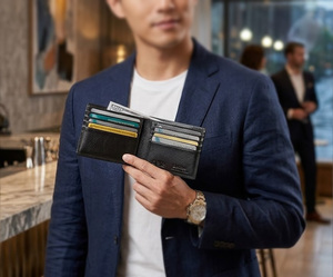 [Low Price] Top Quality Castello Genuine Vegetable Leather RFID <b>Men</b> Bi-fold Billfold ID Card <b>Wallet</b> <b>Black</b> - Product Image 6