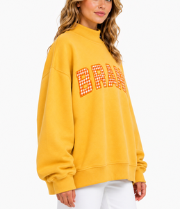 Sweat-shirt molletonné personnalisé pour femme, col montant, gris foncé, motif Gingham, épaules tombantes, coupe ample, manches longues - Product Image 2