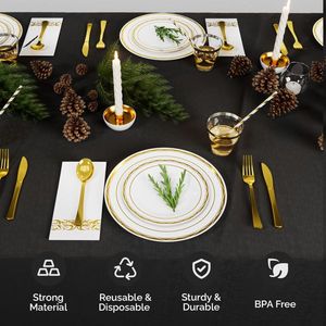 50 Ensembles de Vaisselle Jetable Personnalisable avec Logo – Assiettes Circulaires Plates en PS Dorées, Gobelets, Couteaux, Fourchettes, Serviettes et Pailles Inclus - Product Image 3