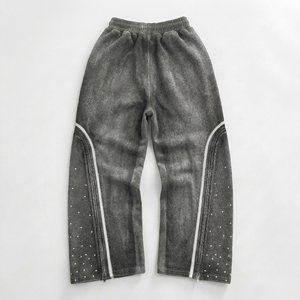 กางเกงวอร์มซิปประดับคริสตัลสีเทาแบบดิสเทรส |   กางเกงจ็อกเกอร์มีซิปด้านข้าง |   กางเกงแทร็คสตรีทแวร์ทรงเฮฟวี่เวท |   ผู้ผลิต OEM ตามสั่ง - Product Image 2