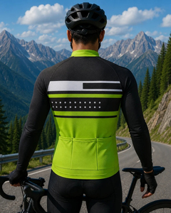 Men's Sublimation Long Sleeve Cycling Jersey Black <b>Green</b> Blue Geometric Pattern Road <b>Bike</b> Shirt - Product Image 5