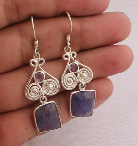 Handmade Antique Finish Lapis Lazuli Drop Earrings <b>Solid</b> 925 <b>Silver</b> Ethnic Tribal Design Jewelry Wholesale Jaipur Artisa - Product Image 2