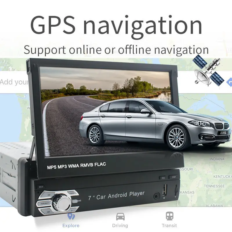 צף אוניברסלי 1 דין אנדרואיד 7 אינץ' נגן וידאו מולטימדיה לרכב GPS מסך מגע מובנה