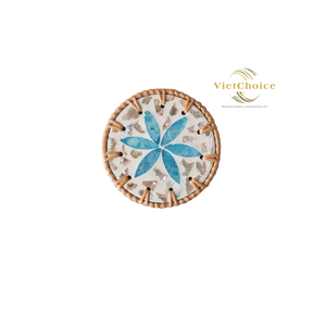 Sous-verres ronds Vietchoice faits à la main en rotin tressé et feutre/mousse, incrustés de nacre, avec support, pour la décoration de la maison et de la salle à manger - Product Image 3
