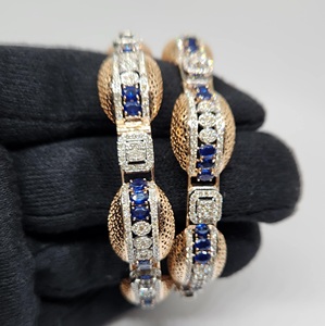 Majestic 14K <b>Solid</b> <b>Gold</b> Rose <b>Gold</b> 10.80 Ct Brilliant Cut Natural Diamond <b>Bangle</b> Blue Stone HI SI IGI Certified Ethnic Women - Product Image 5